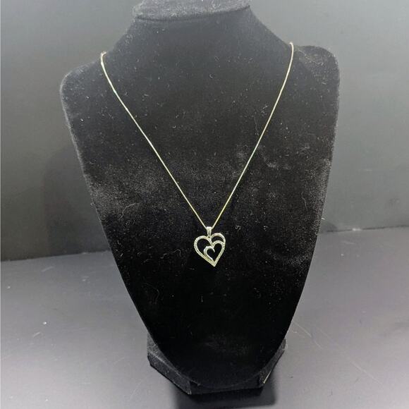 Sterling Silver 925 Double Heart Pendant Necklace – 20” Chain - Picture 1 of 4